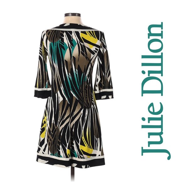 Julie Dillon A-line Tropical Print ColorBlock Dress - Picture 2 of 2